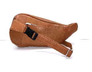 NAPPA Sac à bandoulière style 'Banane' en cuir véritable C-Brandy