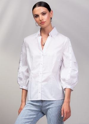 ALISON SHERI Chemisier avec manches bouffantes C-Blanc