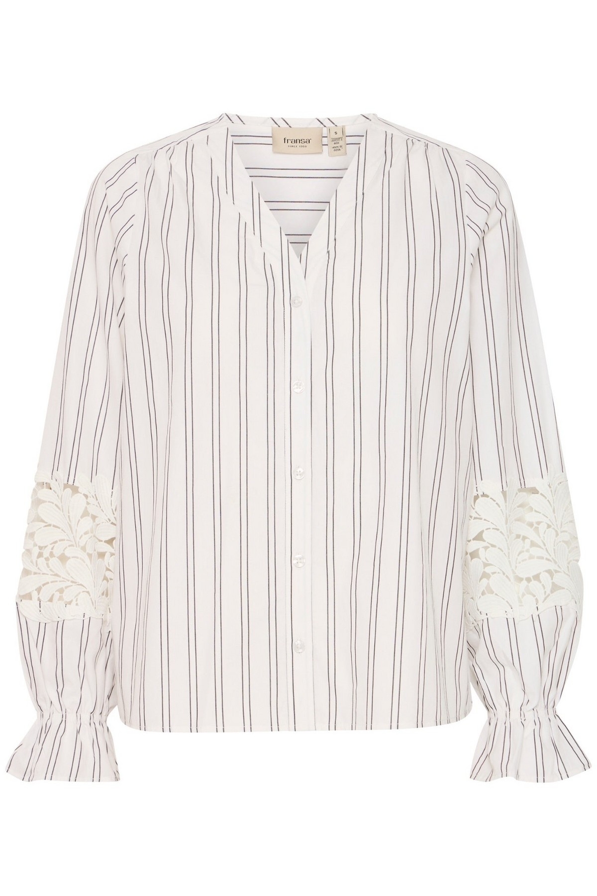 FRANSA Blouse avec manches longues à frison et dentelle C-Blanc