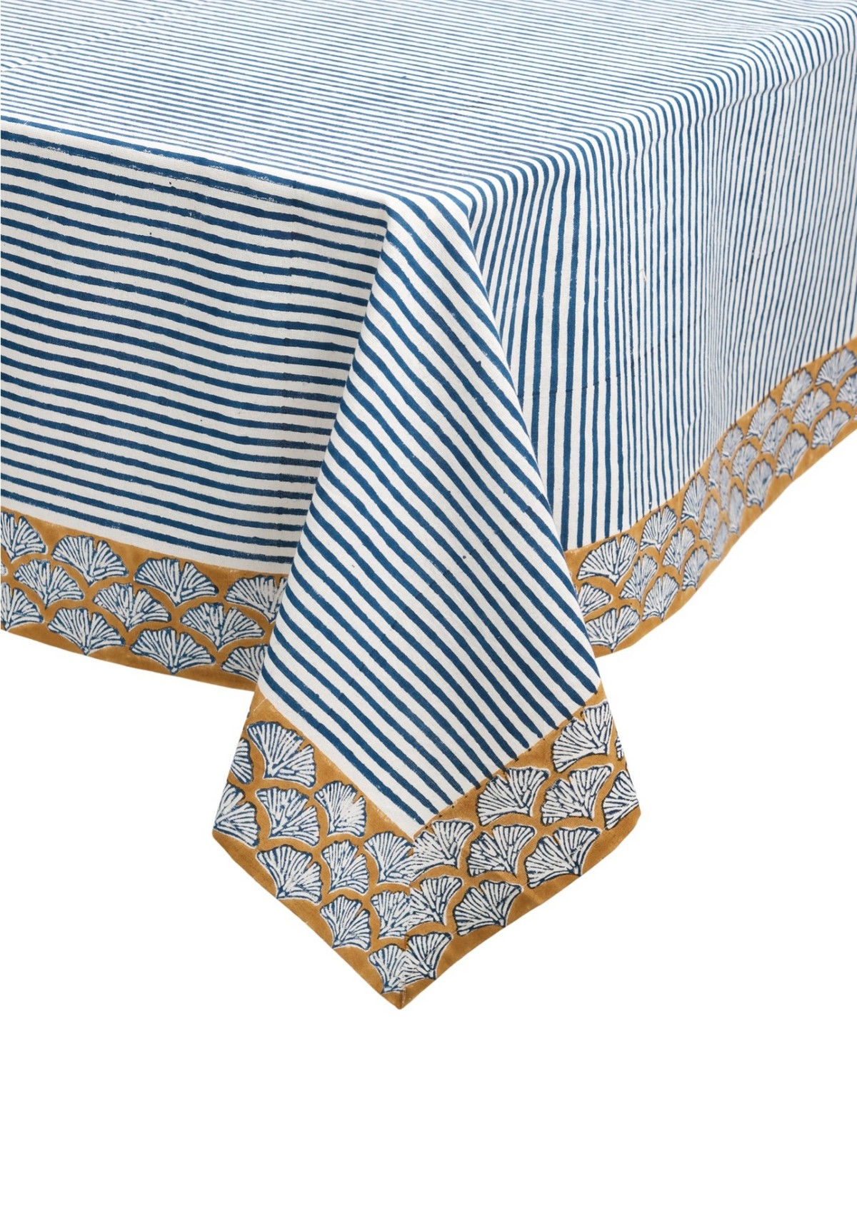 ADV Nappe rayée marine et blanc et impression de ginkgo au bas