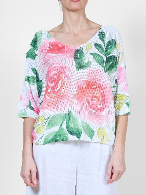 AMBRA Chandail à mailles avec imprimé floral C- Rose
