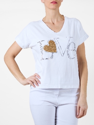 AMBRA T-Shirt avec logo 'LOVE' et coeur en brillants C-Blanc