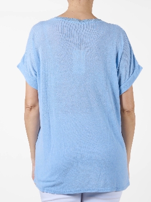 AMBRA T-Shirt avec imprimé de fleurs pailletées C-Bleu