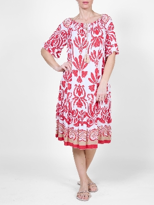 AMBRA Robe de style paysanne à imprimé floral  C-Rouge