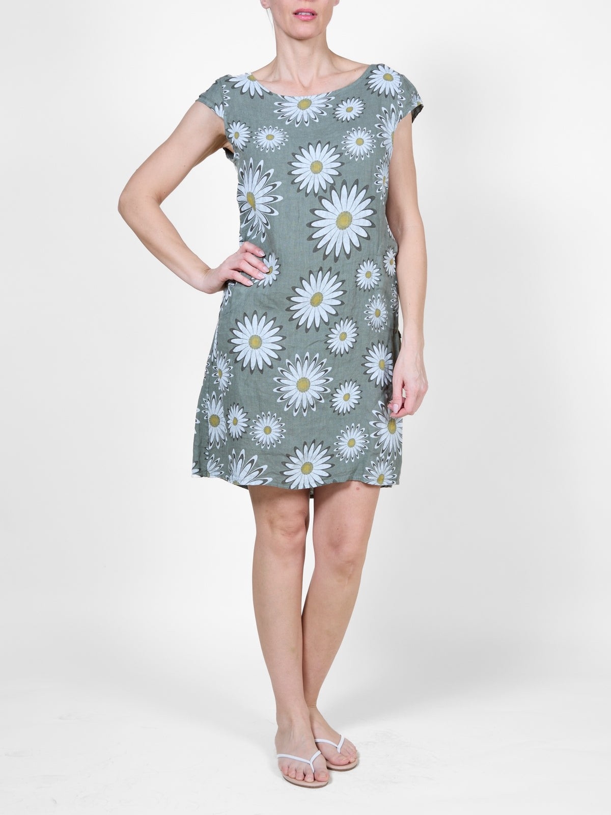 ANGELA MARA Robe courte imprimé Marguerites C-Kaki