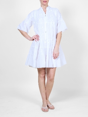 ANGELA MARA Robe courte avec broderie anglaise devant C-Blanc