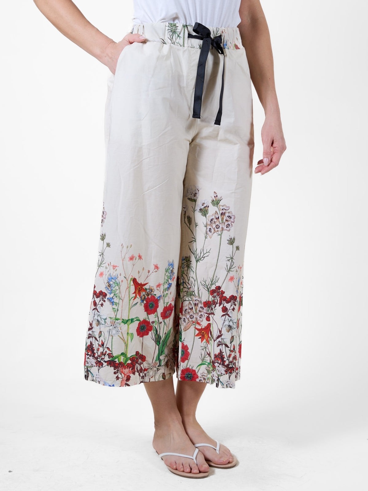 ANGELA MARA Pantalon avec bordure imprimé au bas C-Ivoire