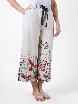 ANGELA MARA Pantalon avec bordure imprimé au bas C-Ivoire