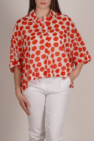 ANGELA MARA Blouse surdimensionnée à pois rouges C-Rouge