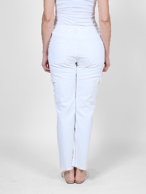 ANGELA MARA Jeans cargo à effet métalisé doré C- Ivoire