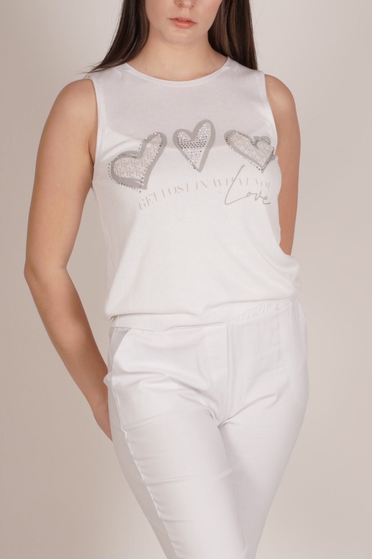 ANGELA MARA Camisole de tricot léger avec Coeurs C-Blanc