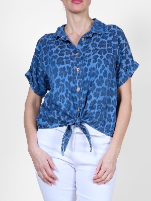 ANGELA MARA Blouse à imprimé animal C-Bleu