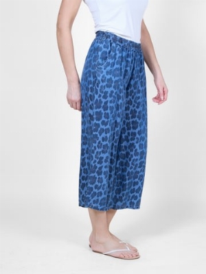 ANGELA MARA Pantalon 3/4 à imprimé animal C-Bleu