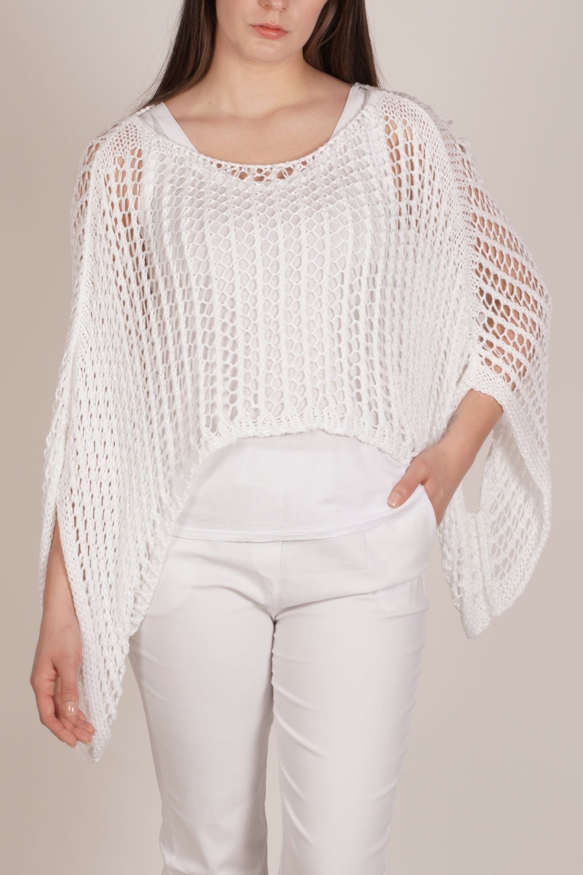 ANGELA MARA Tricot à mailles couvre-épaule C-Blanc