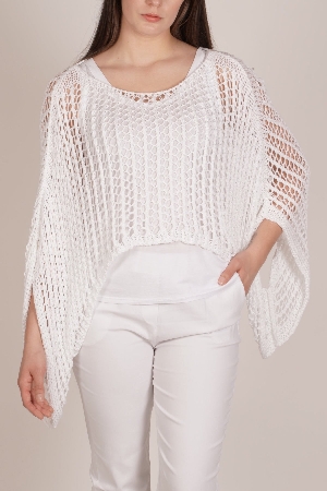 ANGELA MARA Tricot à mailles couvre-épaule C-Blanc