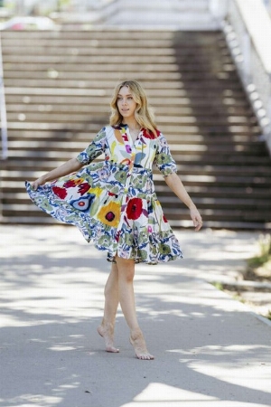 DRESS ADDICT Robe-chemisier courte à imprimé floral C- Blanc multi