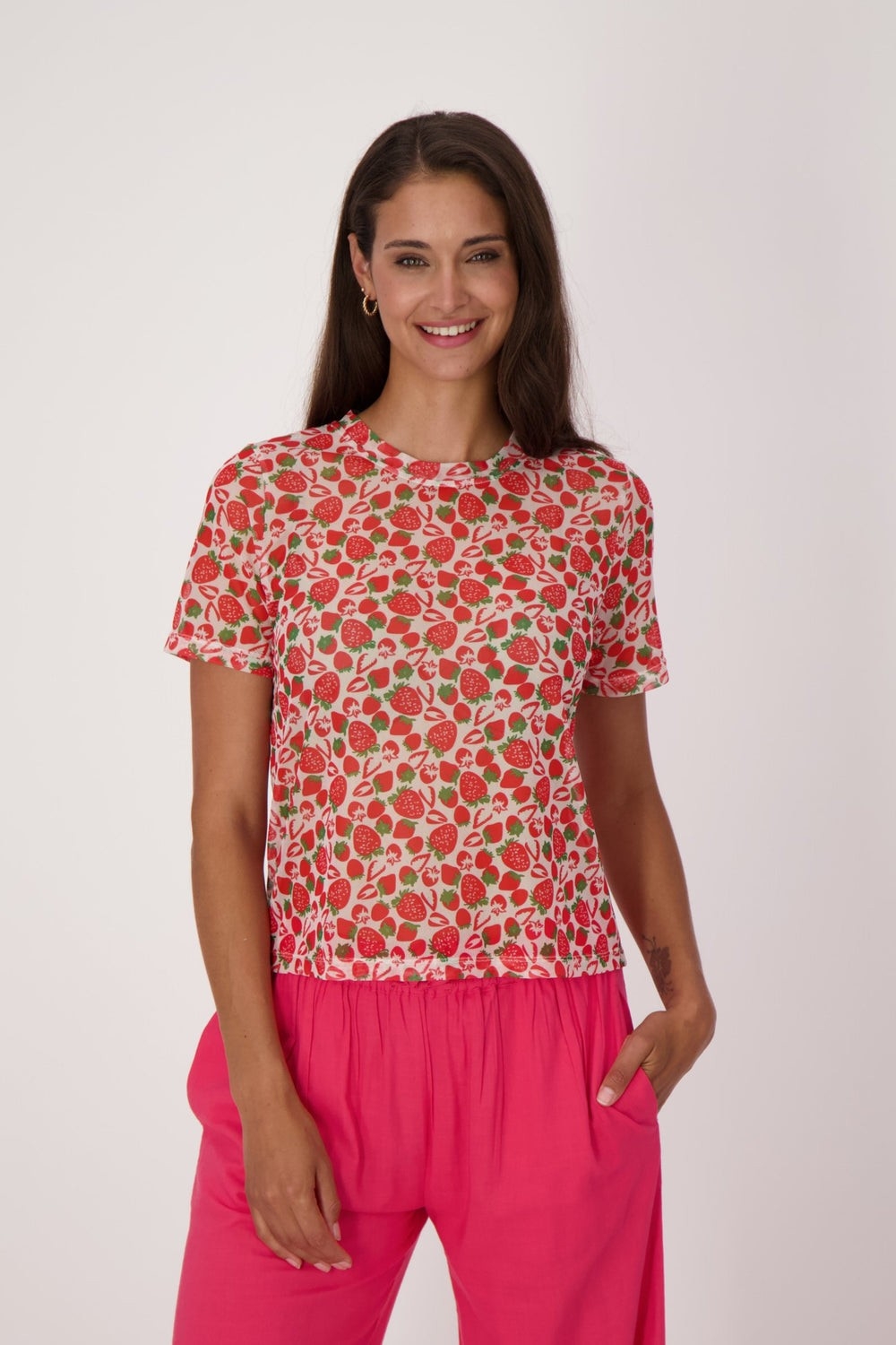 GABBY ISABELLA T-Shirt en mèche à imprimé de fraises C- Rouge