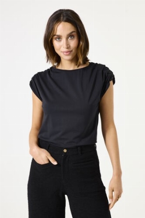 GARCIA Chandail à manches courtes plissées C-Noir Taille XL