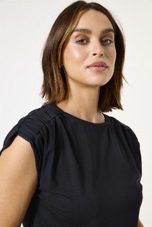 GARCIA Chandail à manches courtes plissées C-Noir Taille XL
