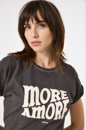 GARCIA T-Shirt avec inscription 'More Amore' C-Anthracite