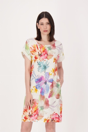 SPANNER Robe à manches courte imprimé floral C- Crème