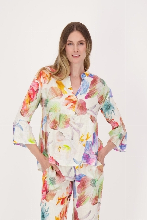 SPANNER Blouse à manches trompettes imprimé C-Crème multi