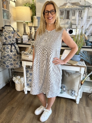 CARRÉ NOIR Robe rayée sans manches C- Marine et blanc