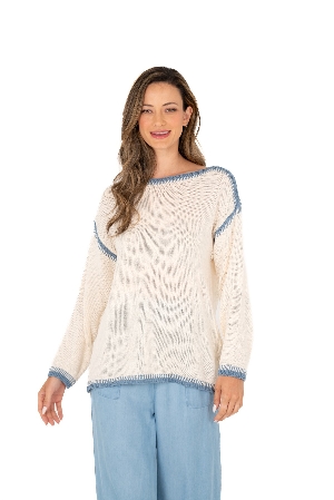 M ITALY Chandail de tricot de coton léger C-Crème