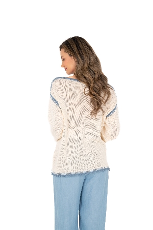 M ITALY Chandail de tricot de coton léger C- Crème  Taille S