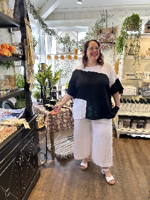 MAT Blouse avec blocs de couleur C-Noir et blanc