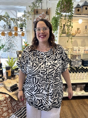 MAT Blouse à manches courtes imprimé noir C-Blanc