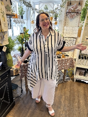 MAT Robe assymétrique imprimé rayé C-Blanc