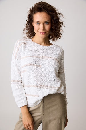 COTTON COUNTRY  Tricot de coton à rayures en relief C- Blanc