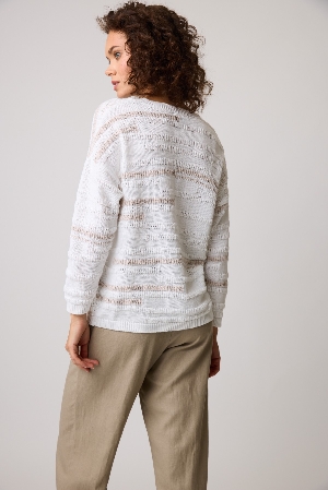 COTTON COUNTRY  Tricot de coton à rayures en relief C- Blanc