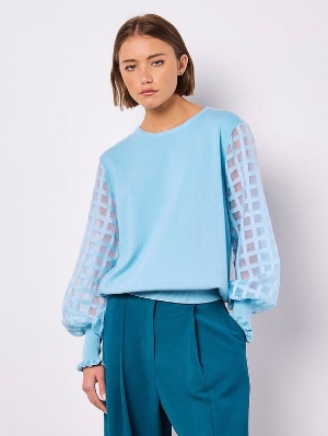 APRICOT Chandail avec manches en organza C-Bleu