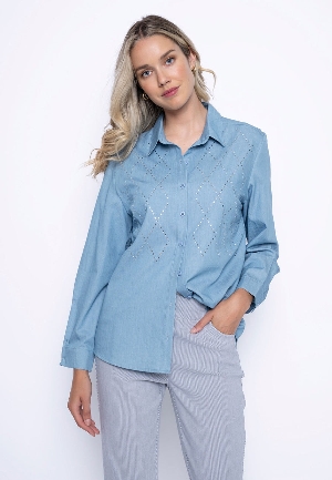 PICADILLY Chemisier avec pierres du Rhin C- Denim Taille XXL