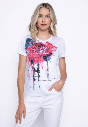 PICADILLY Chandail avec imprimé et appliqué floral devant C- Blanc