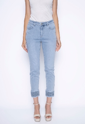 PICADILLY Jeans à jambes étroites à revers brodé C- Bleu pâle