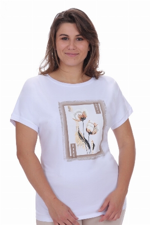 NESS T-Shirt à imprimé floral encadré C- Blanc