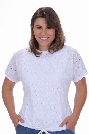 NESS Haut à devant en broderie anglaise et lien au bas C-Blanc