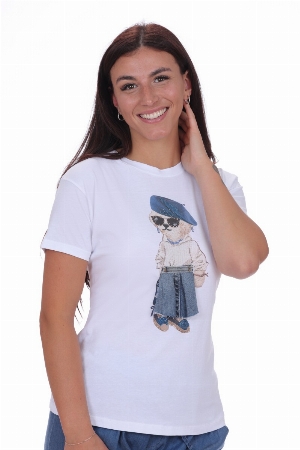 NESS T-Shirt avec 'Chienne portant béret et jupe' C-Blanc