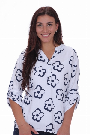NESS Blouse à imprimé de fleurs marines C- Blanc