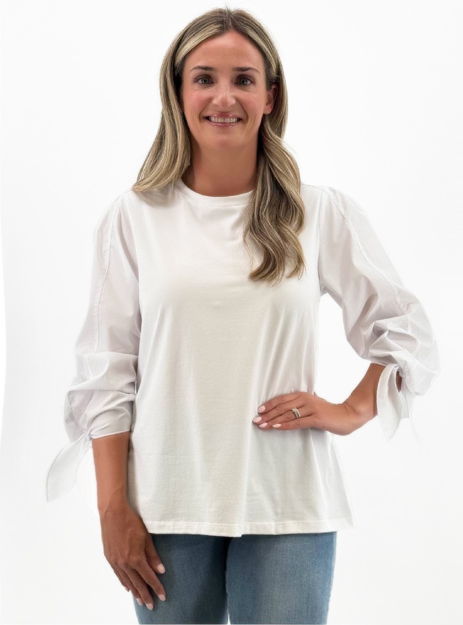 ORLY Chandail bi-matière à manches avec noeud C-Blanc Taille M
