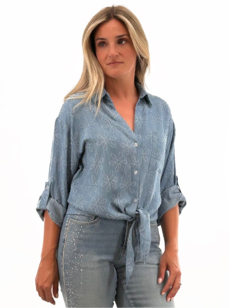 ORLY Blouse à motif de fleur dans le tissu C-Bleu Taille XXL
