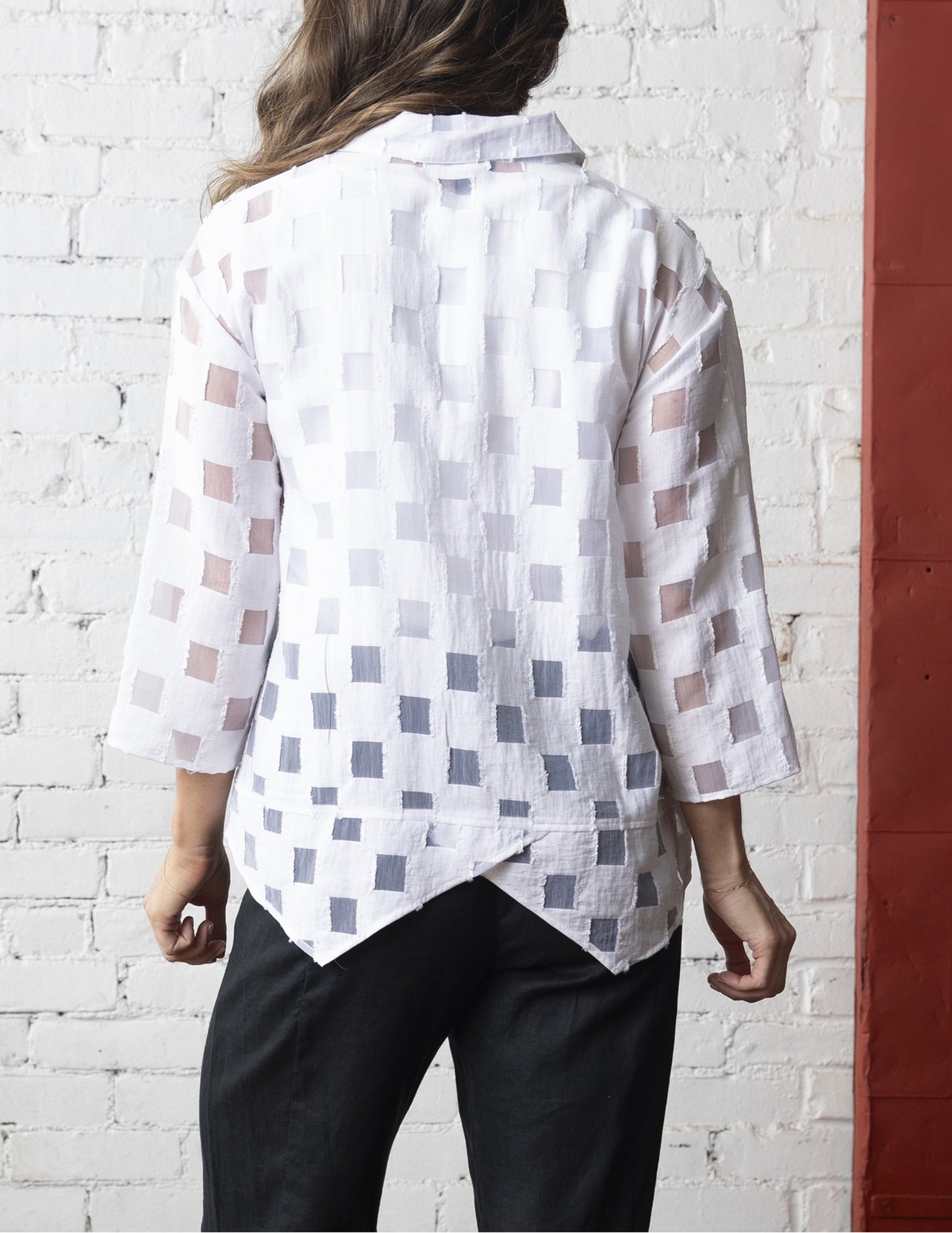 OLIVIA Chemisier à motif carrelé en transparence C-Blanc Taille M