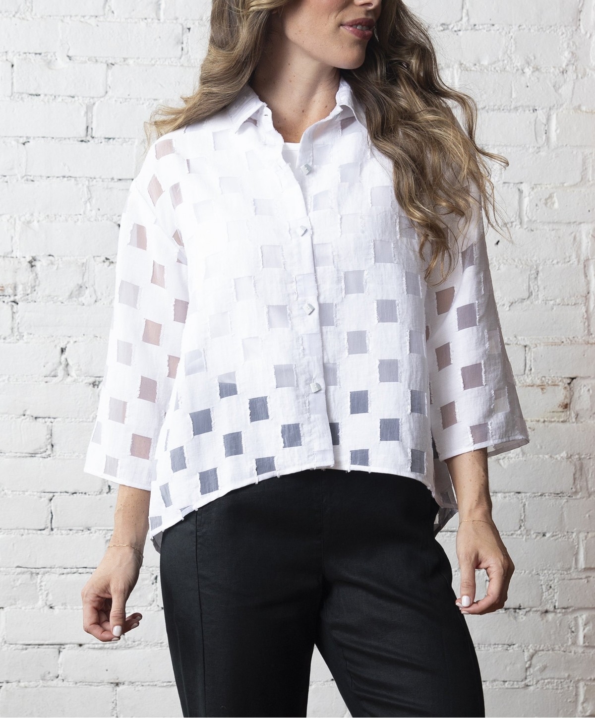OLIVIA Chemisier à motif carrelé en transparence C-Blanc