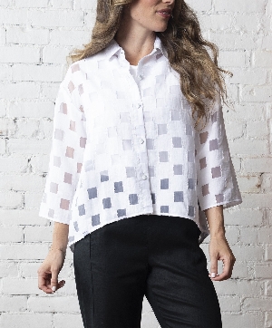 OLIVIA Chemisier à motif carrelé en transparence C-Blanc