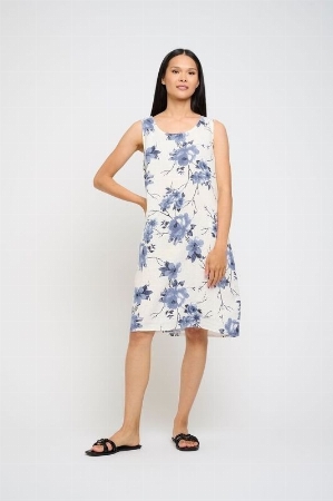 PISTACHE Robe sans manche à motif floral C-Blanc et bleu