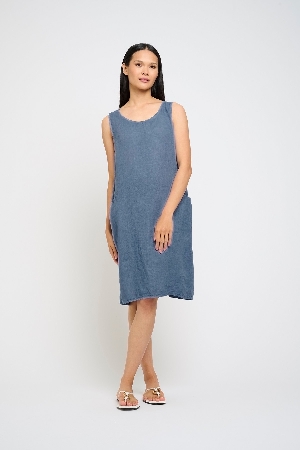 PISTACHE Robe sans manche avec poches devant C-Bleu Azur
