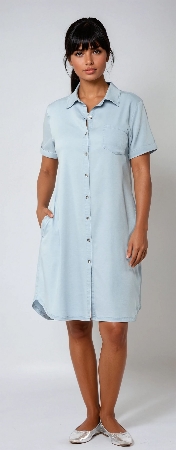 CARRELI Robe-chemisier à manches courtes C-Bleu délavé